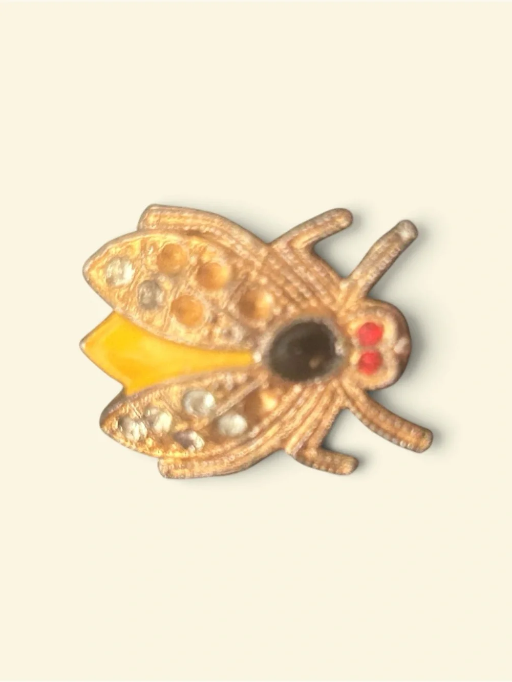 Vintage Rhinestone Bee Fly Brooch Pin Gold Tone Enamel Insect Bug Tiny 1